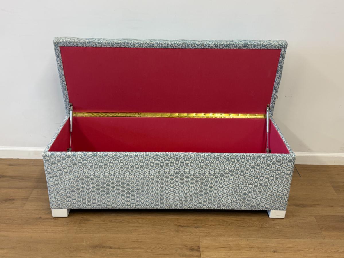 Custom Upholstered Lift Top Bench in Quadrille Lulu DK Rainbow Fabric