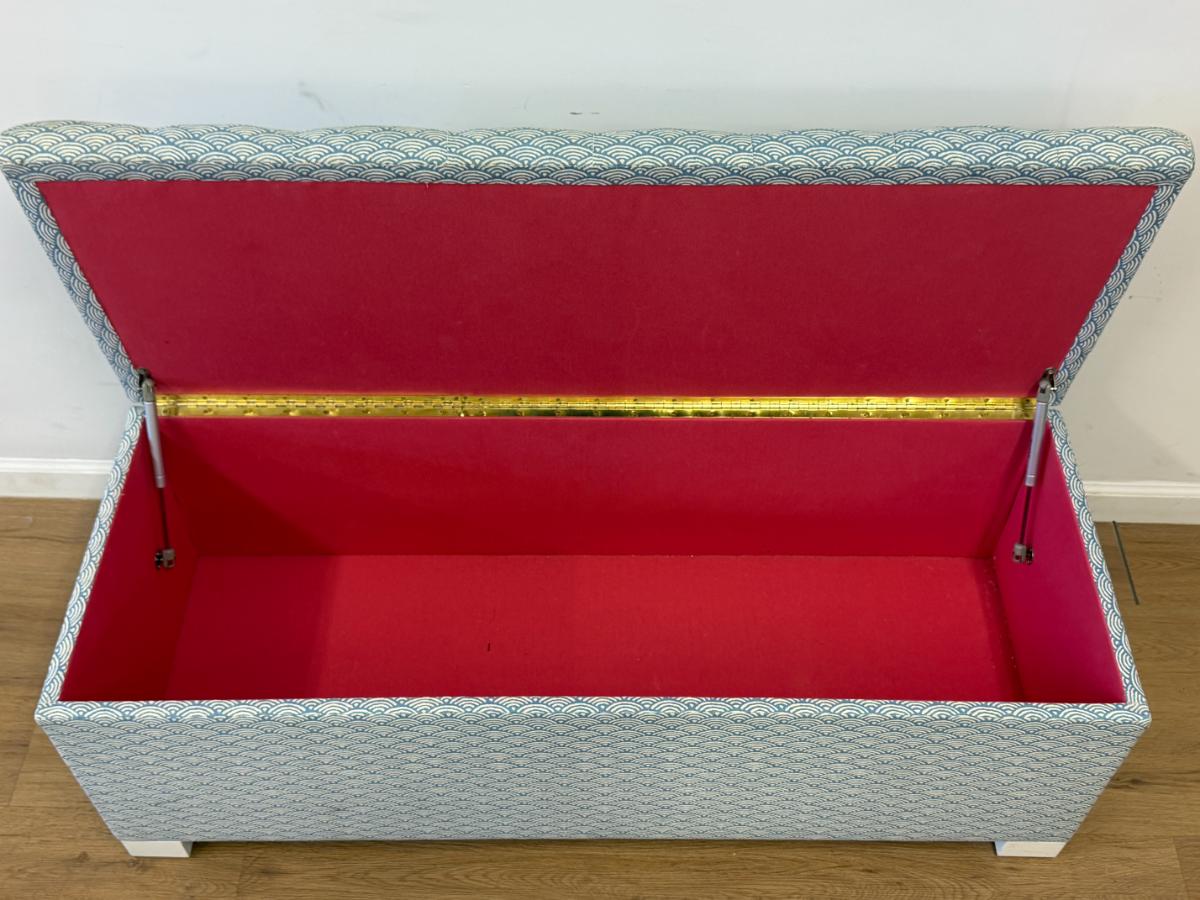 Custom Upholstered Lift Top Bench in Quadrille Lulu DK Rainbow Fabric
