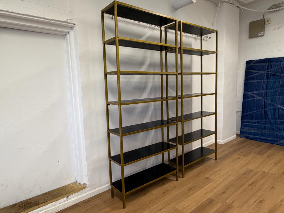 Oly Studio Antique Gold Iron Bookcases, Pair