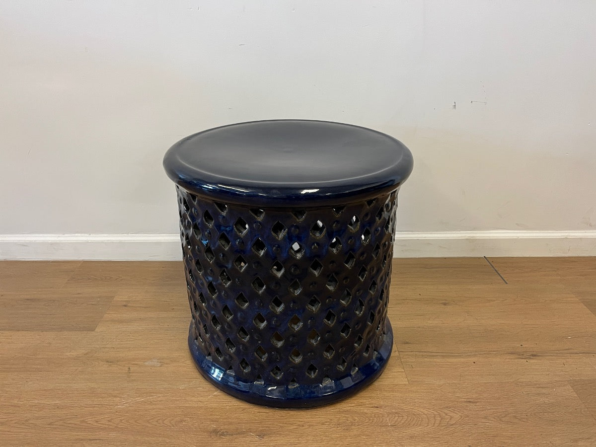 Navy Blue Glazed Lattice Garden Stool