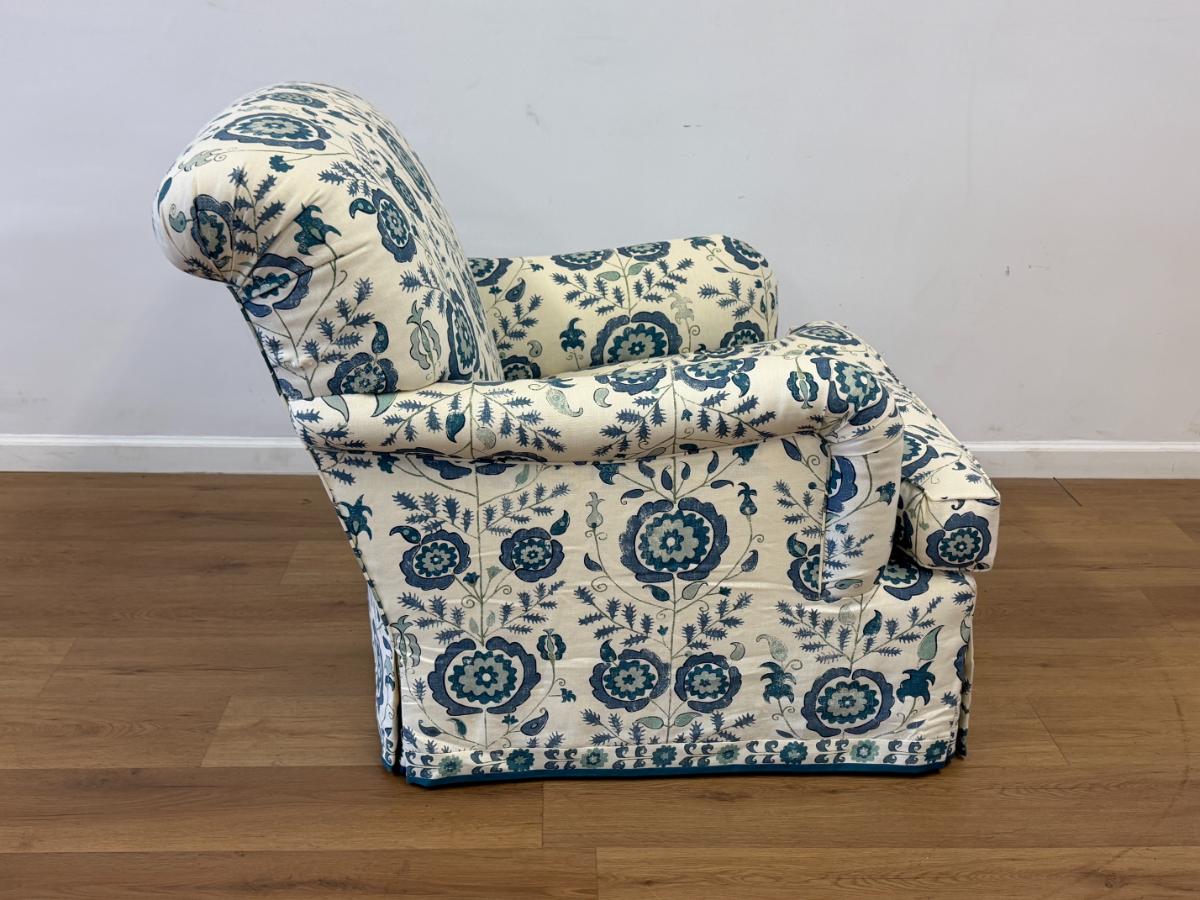 Custom Schneller NYC Swivel Armchair in Penny Morrison Simla Blue Linen