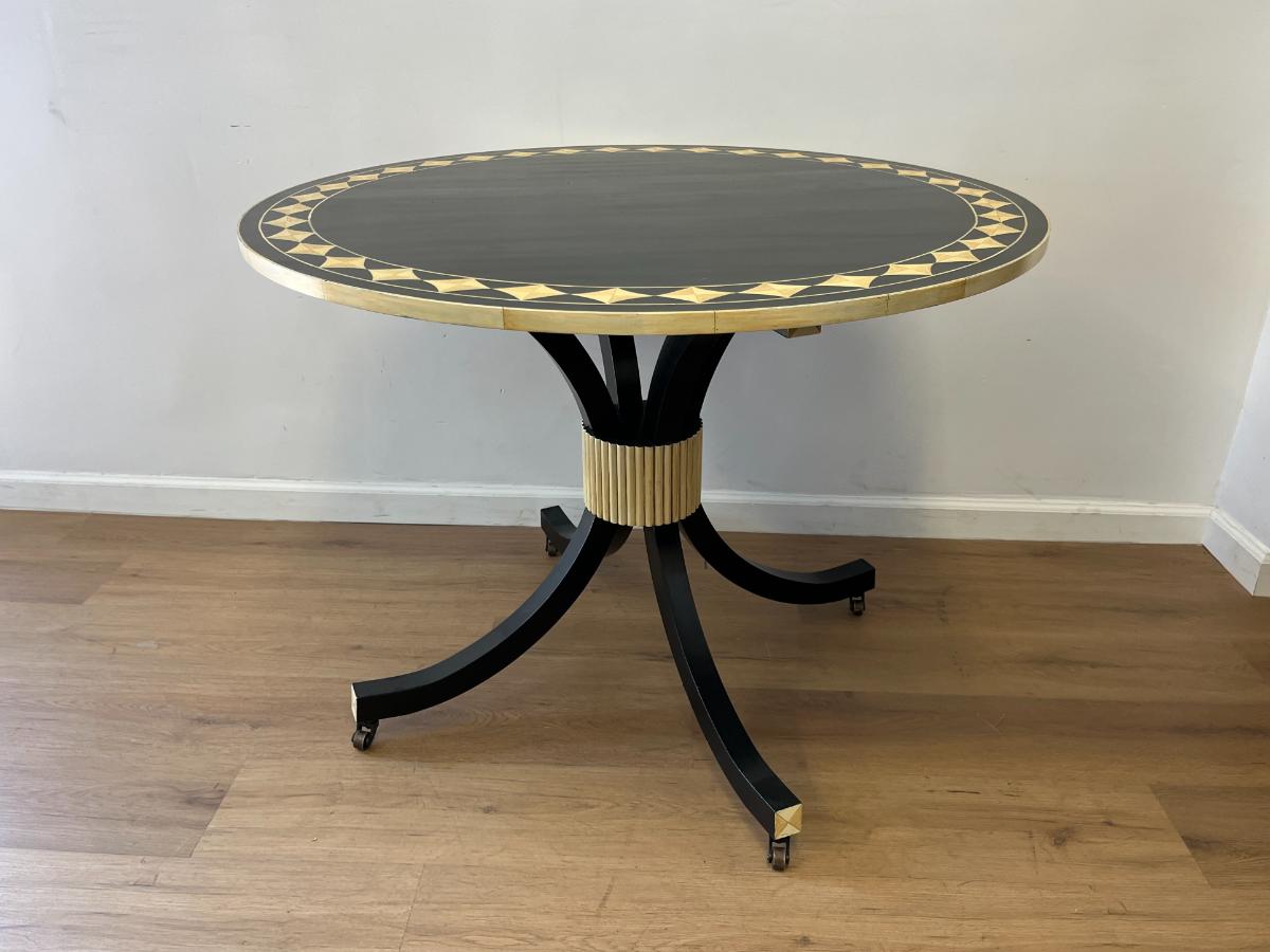 Hollywood Regency Style Painted Entry Table on Casters