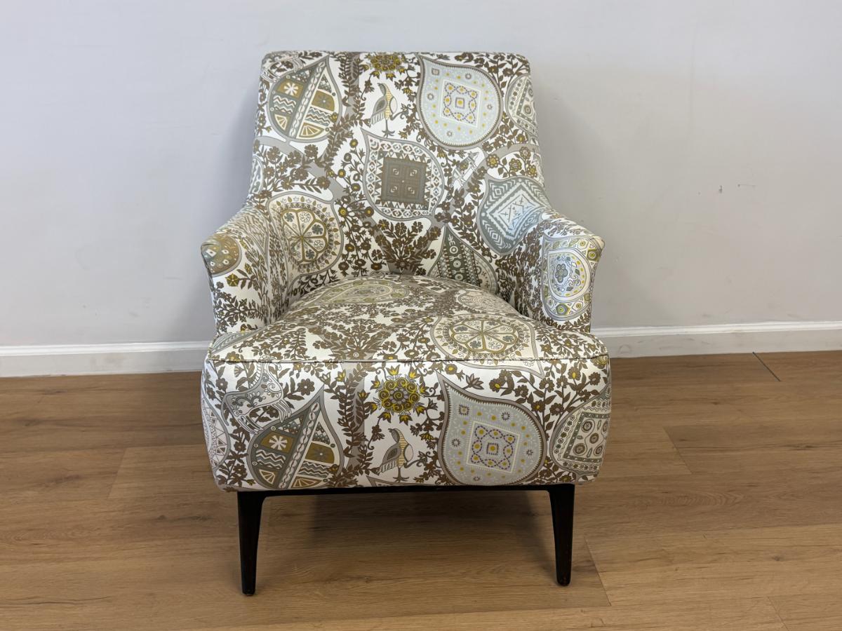 A. Rudin Club Chair in Arbre De Vie Cotton Sateen Hermes Fabric