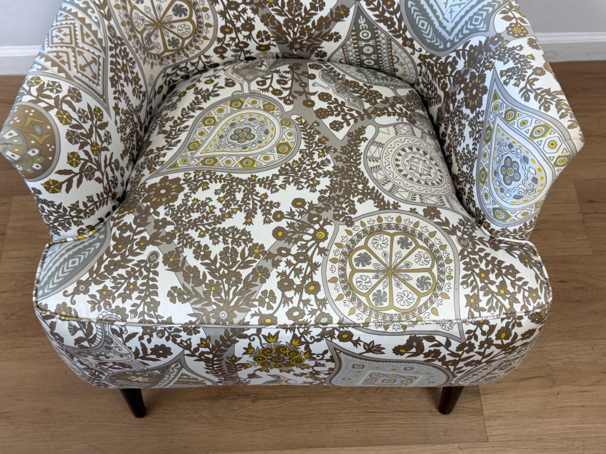 A. Rudin Club Chair in Arbre De Vie Cotton Sateen Hermes Fabric