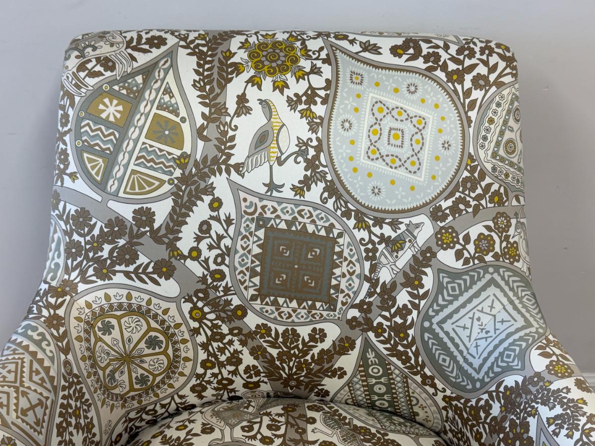 A. Rudin Club Chair in Arbre De Vie Cotton Sateen Hermes Fabric