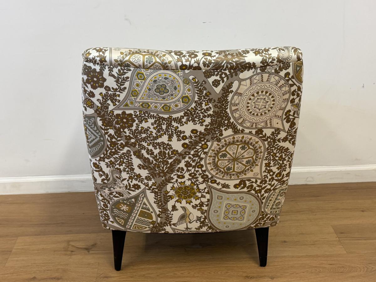 A. Rudin Club Chair in Arbre De Vie Cotton Sateen Hermes Fabric