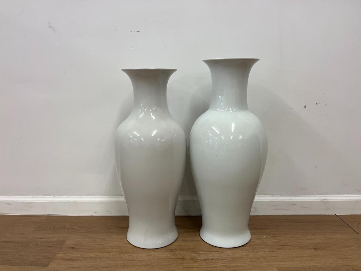 Oversized Pair of White Vases