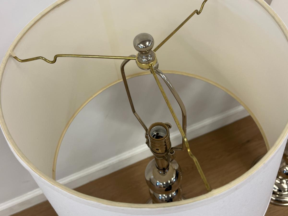 Silver Stacked Ball Lamps, Pair