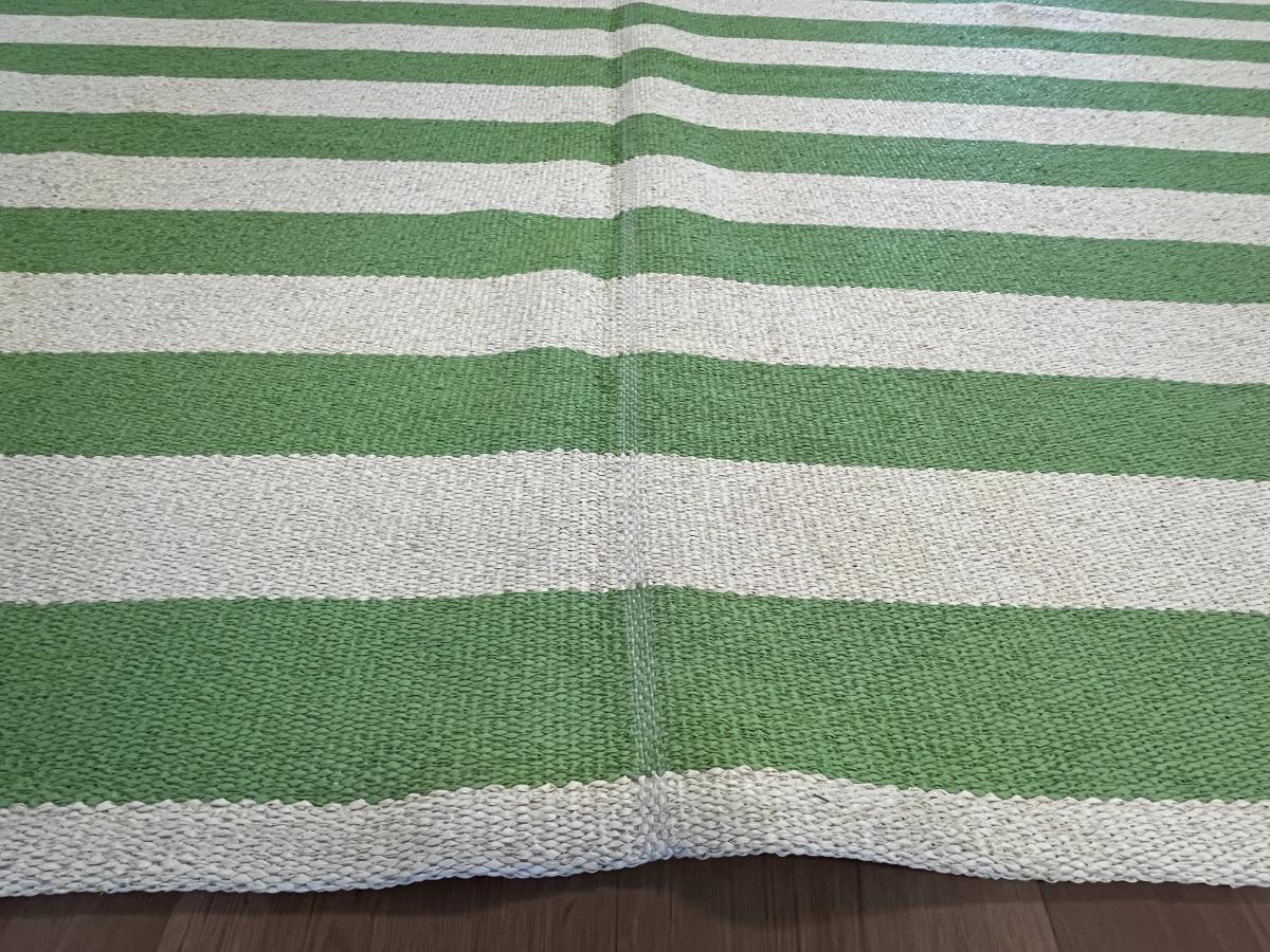 10 x 11 Green & White Striped All-Weather Rug