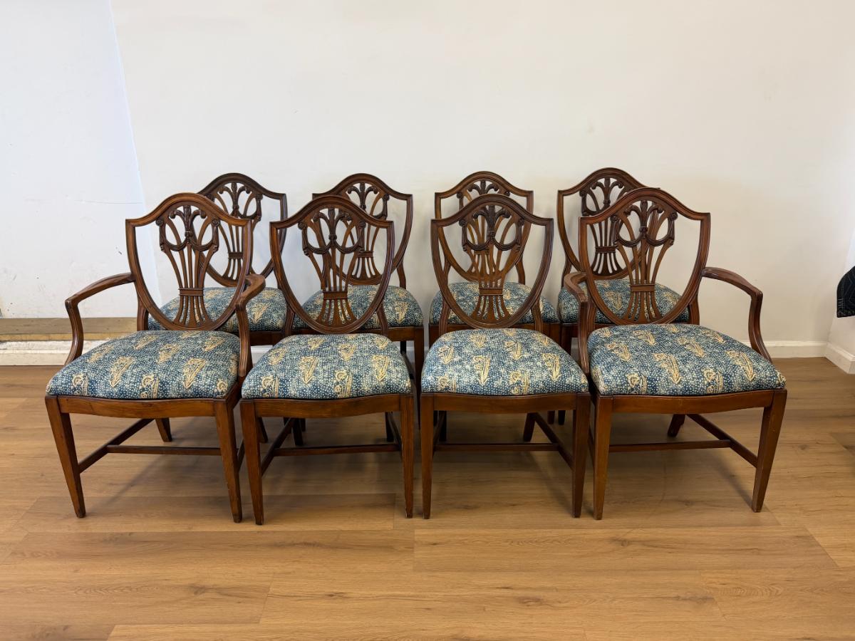 Vintage Hepplewhite Style Shield Back Dining Chairs, Set of 8