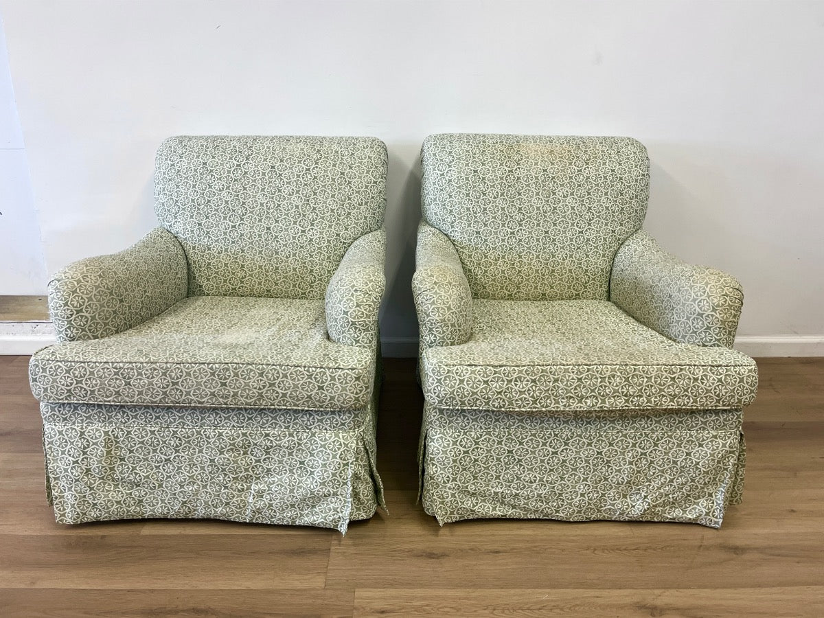 English Roll Arm Swivel Chairs in Carolina Irving Textile, Pair