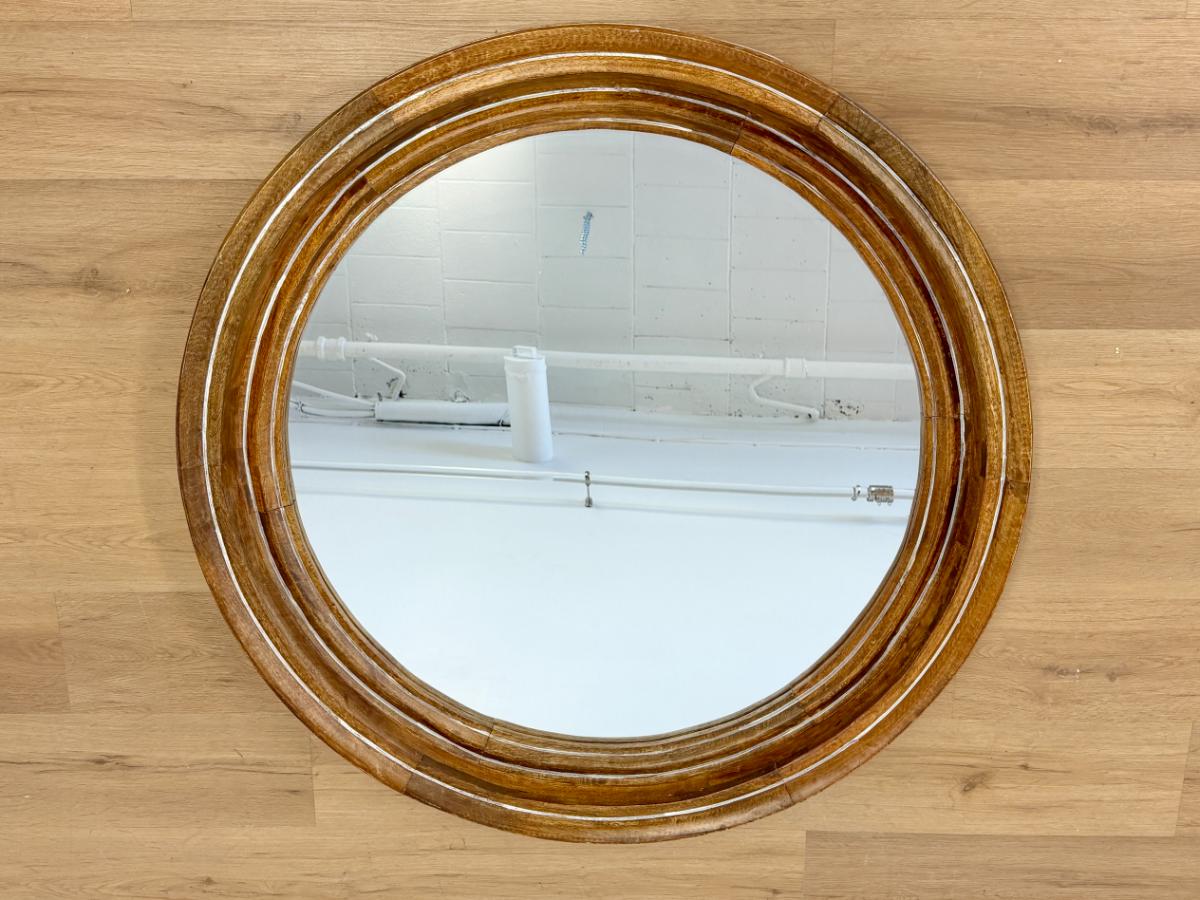 Large Round Wooden Mirror