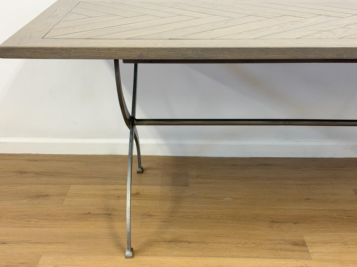 Parquet Wood Dining Table with Iron Base