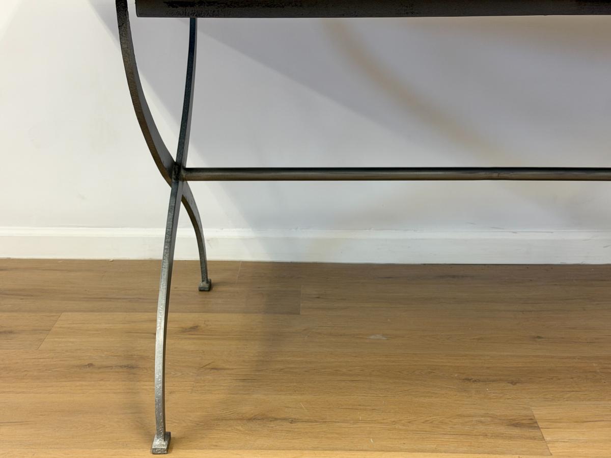 Parquet Wood Dining Table with Iron Base