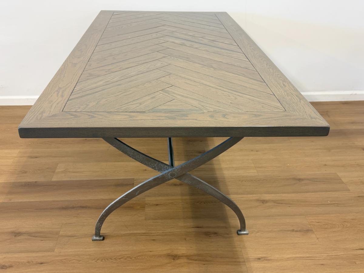 Parquet Wood Dining Table with Iron Base