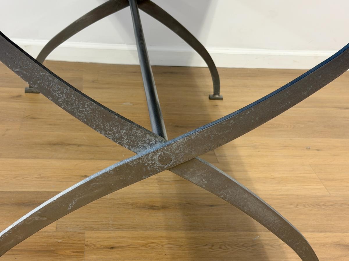 Parquet Wood Dining Table with Iron Base