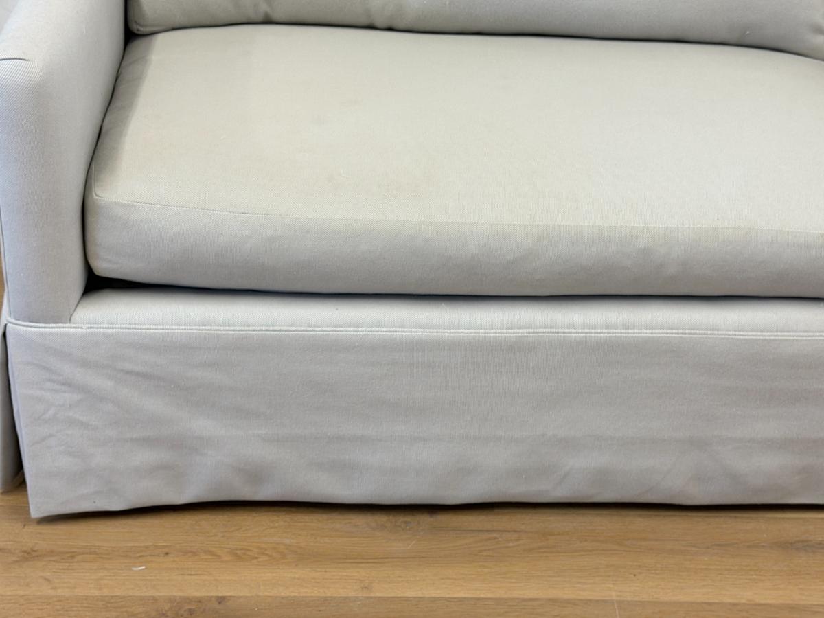 Custom Designer Track Arm Grey Skirted Sofa, 1 of 2