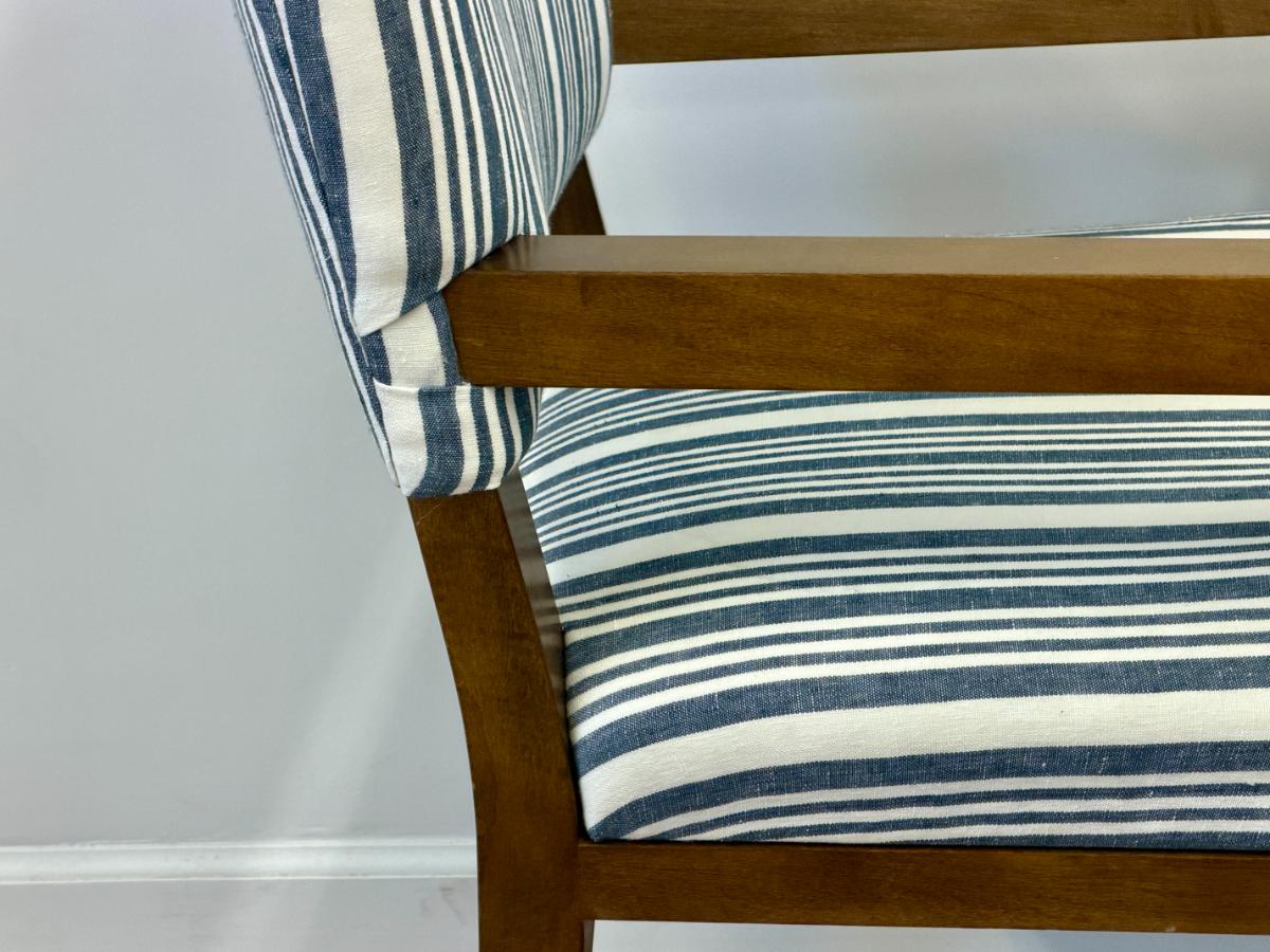 Blue and White Striped Dining Chairs, Set of 6