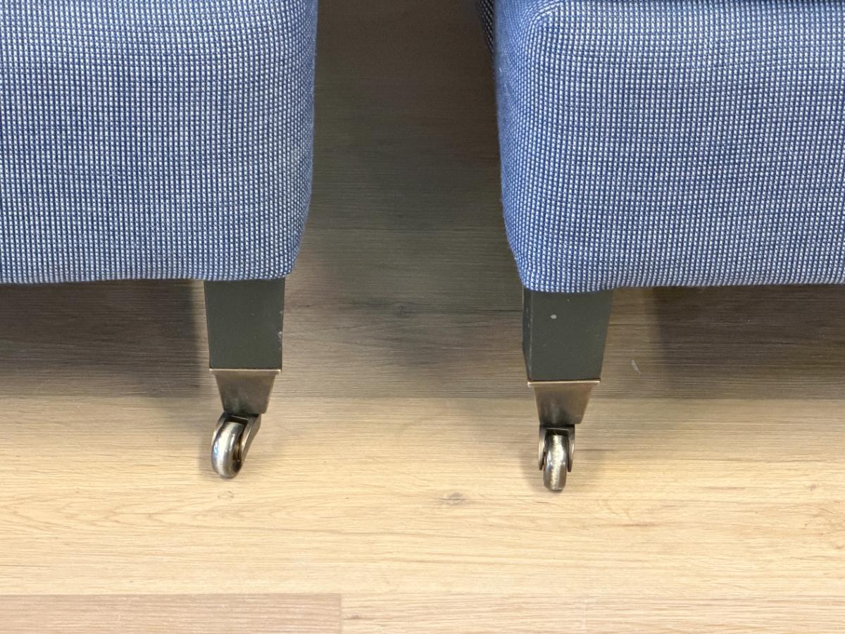 Custom English Roll Arm Club Chairs on Casters, Pair