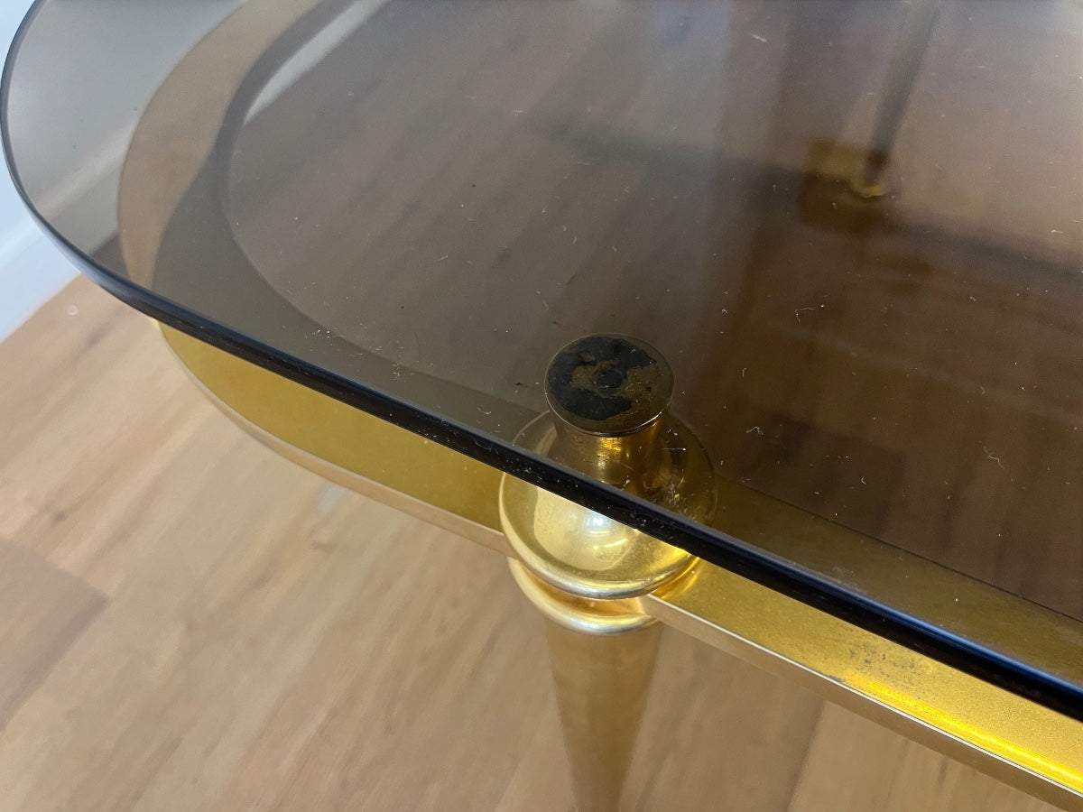 Vintage Art Deco Brass & Smoked Glass Cocktail Table