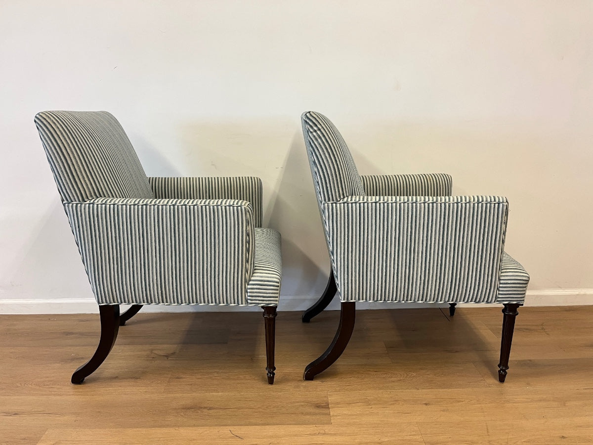 Highland House Host Chairs in Lorenzo Castillo Striped Wool, Pair