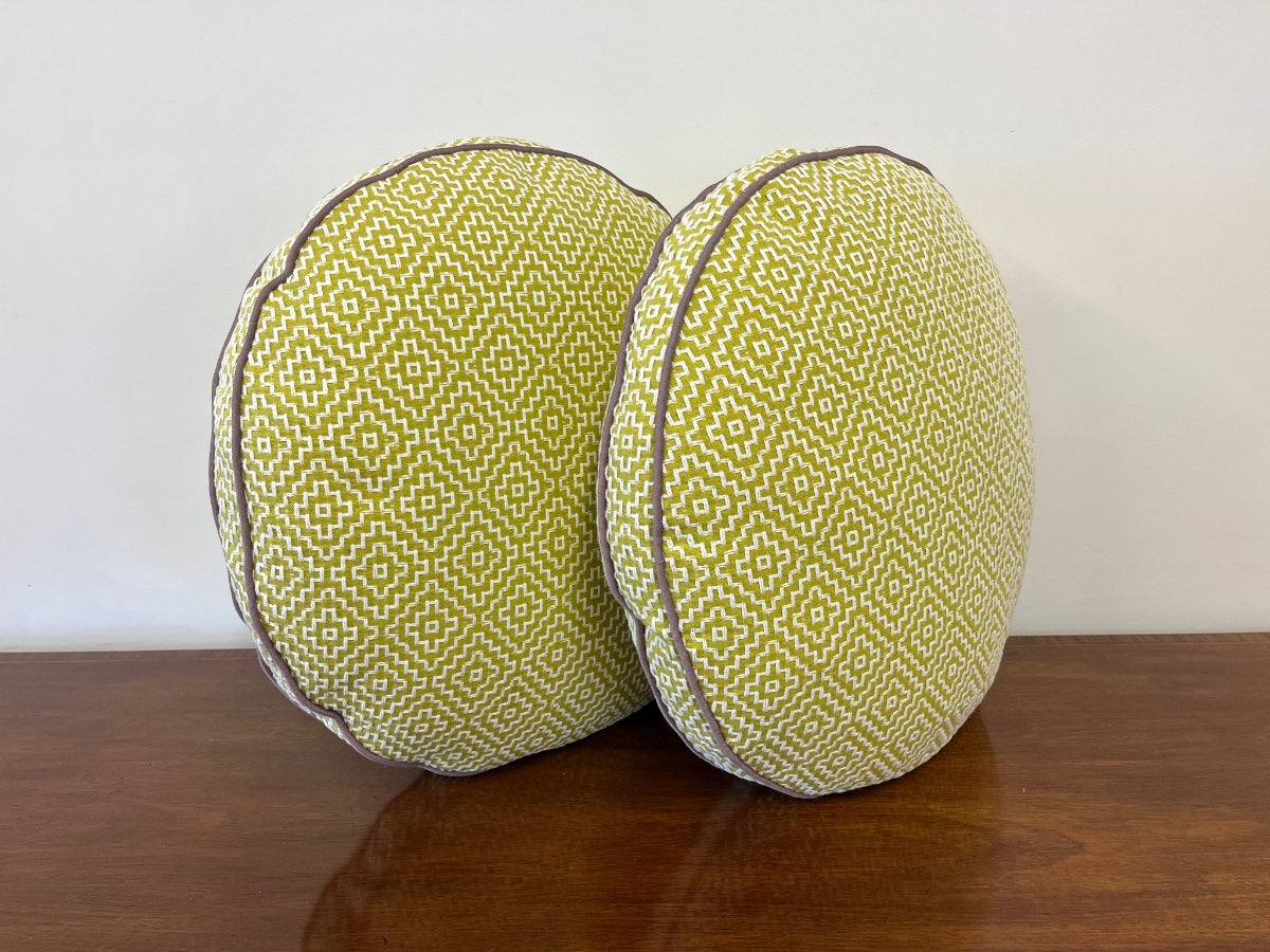 Custom Round Jacquard Pillows, Pair
