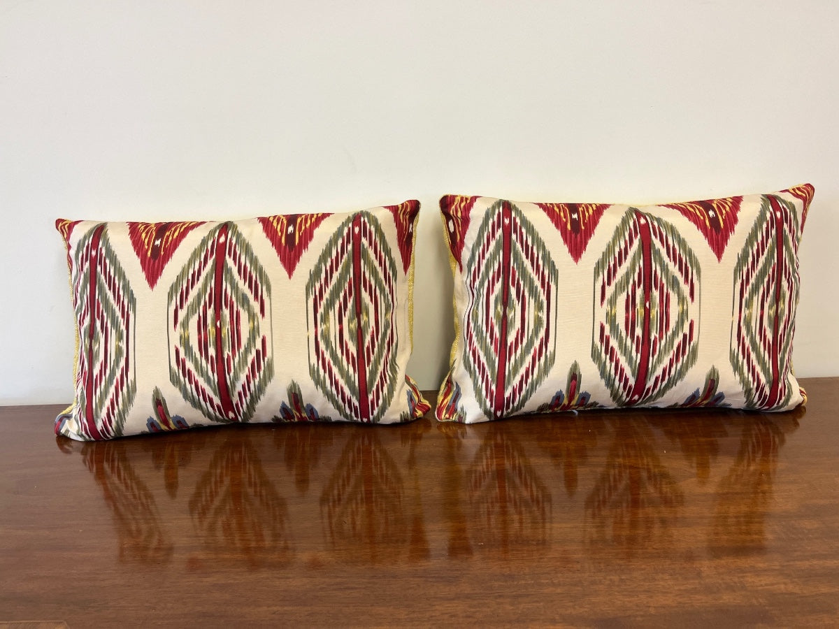 Pierre Frey Ikat Silk Lumbar Pillows, Pair