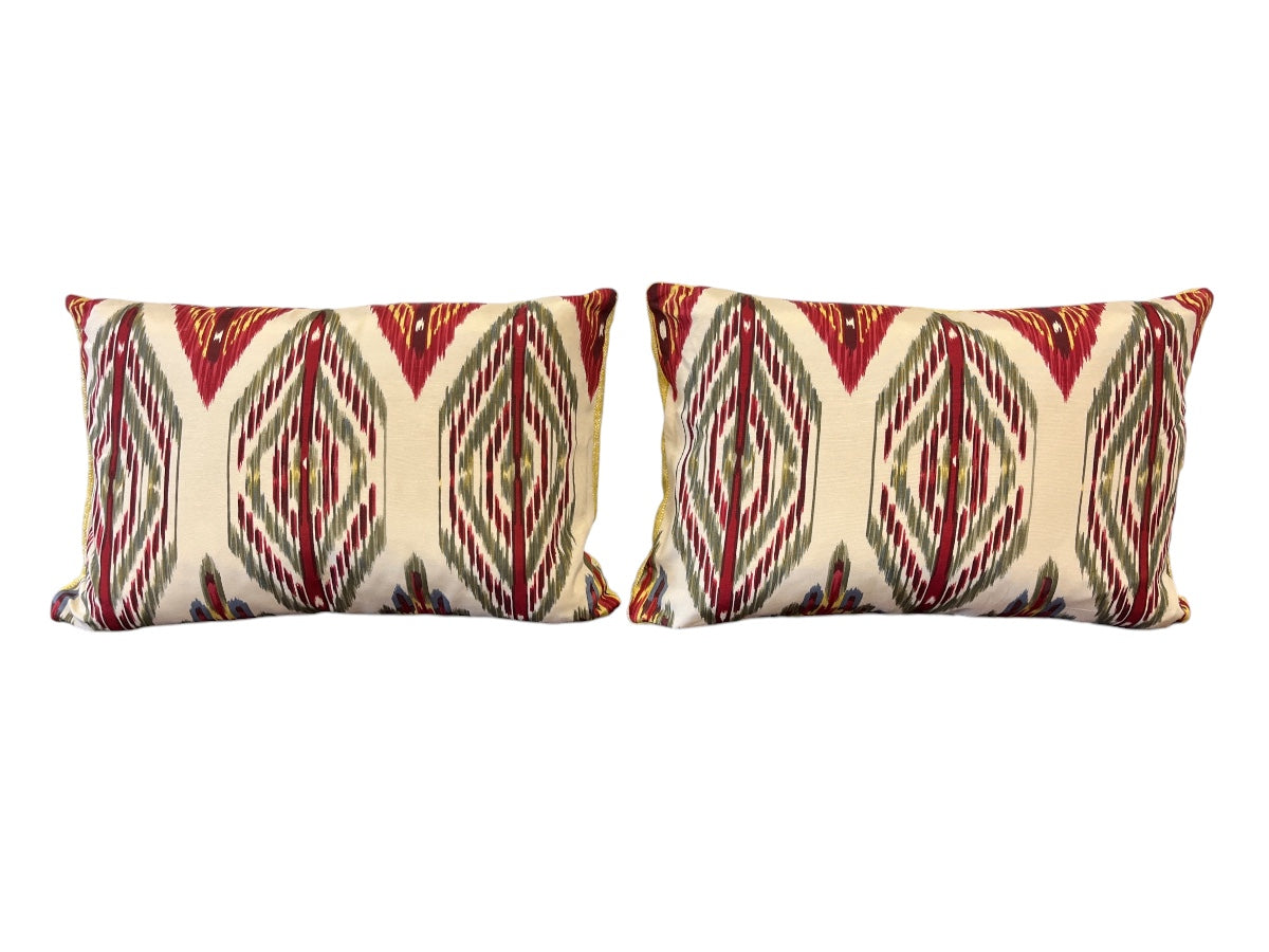 Pierre Frey Ikat Silk Lumbar Pillows, Pair