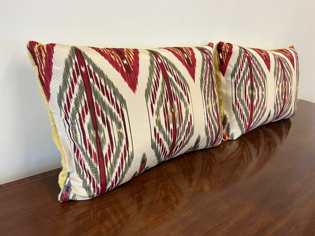 Pierre Frey Ikat Silk Lumbar Pillows, Pair
