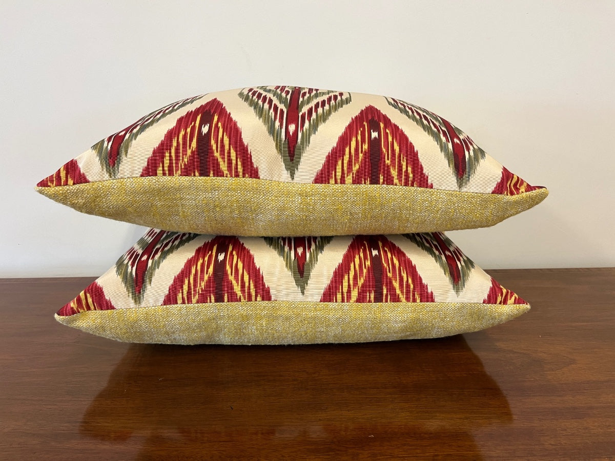 Pierre Frey Ikat Silk Lumbar Pillows, Pair