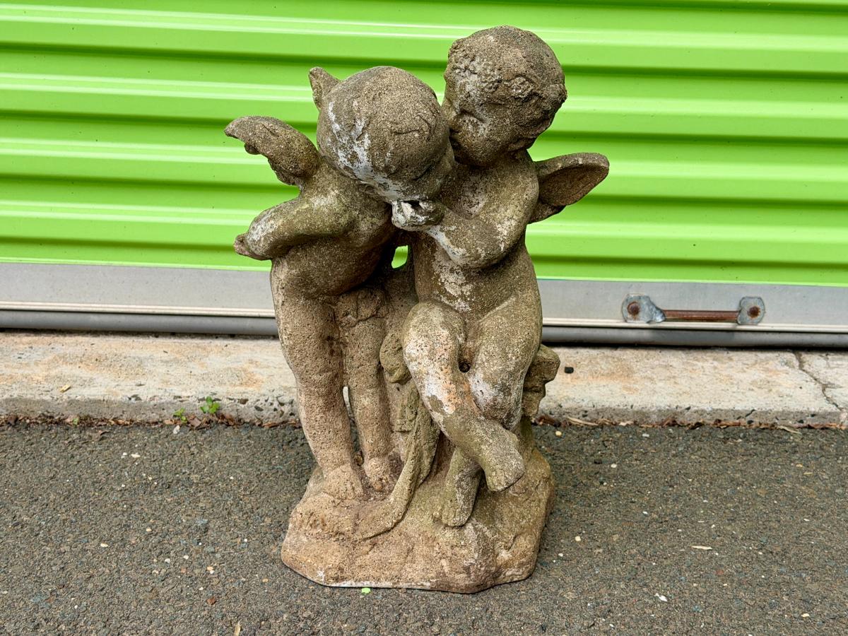 Two Cherubs Whispering Secrets Garden Statue