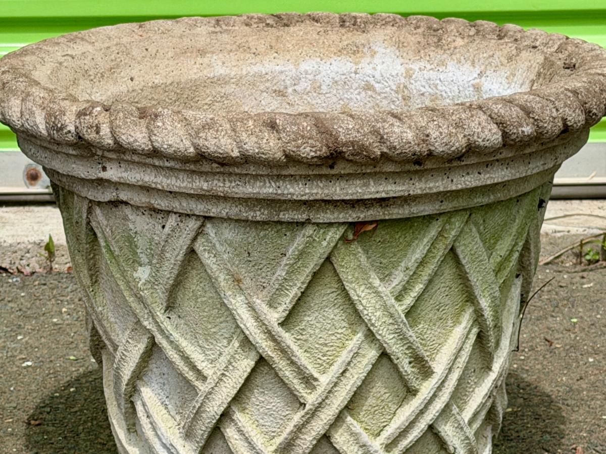 Campania English Weave Cast Stone Planters, Pair