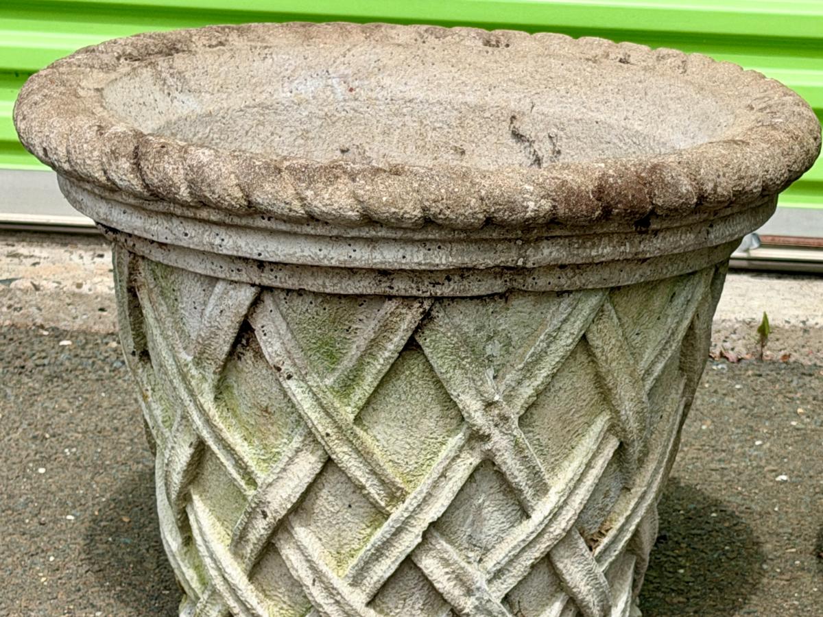 Campania English Weave Cast Stone Planters, Pair