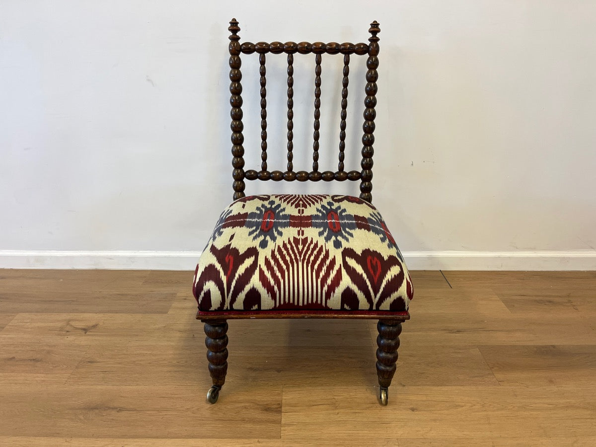 Vintage Bobbin Slipper Chair in Pierre Frey Silk