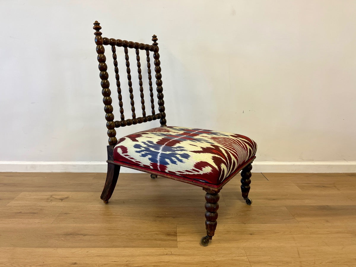 Vintage Bobbin Slipper Chair in Pierre Frey Silk