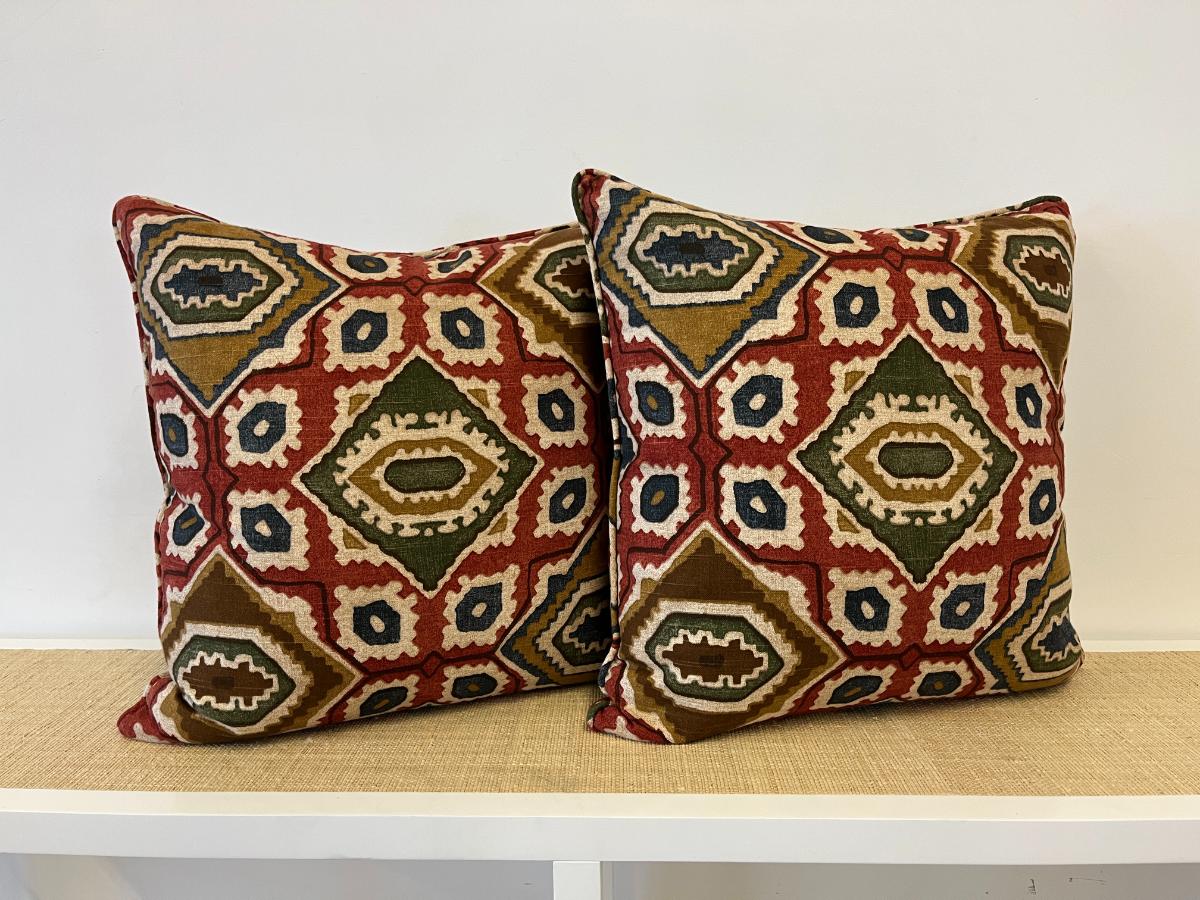 Red Ikat Pillows, Pair