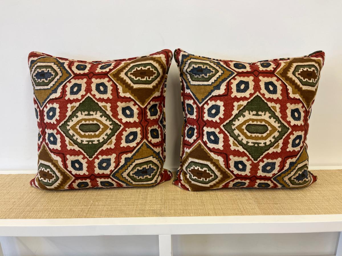 Red Ikat Pillows, Pair