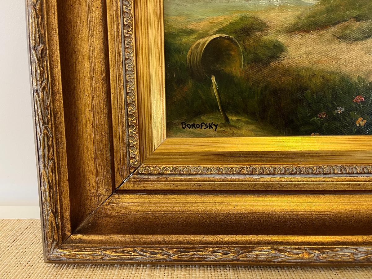 Beautifully Framed Sheep in a Landscape Oil Painting by Borofsky