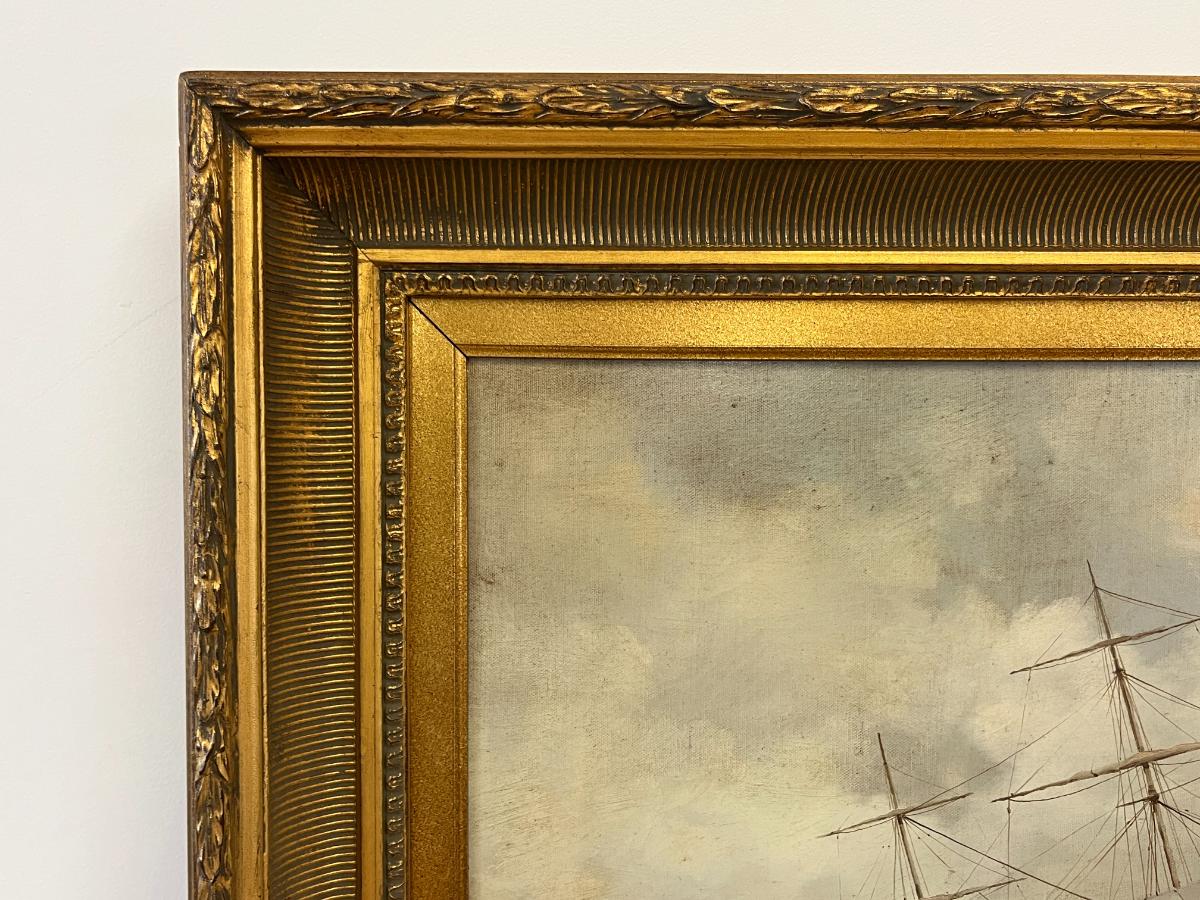 Large 20th Century Maritime Oil Painting of a Clipper Ship, Signed R. Sanders