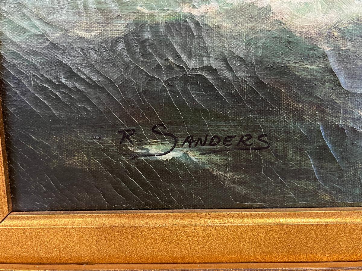 Large 20th Century Maritime Oil Painting of a Clipper Ship, Signed R. Sanders