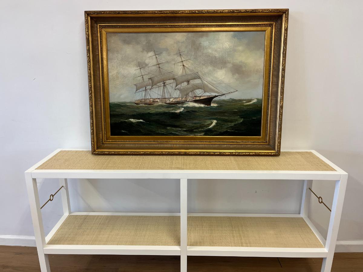 Large 20th Century Maritime Oil Painting of a Clipper Ship, Signed R. Sanders