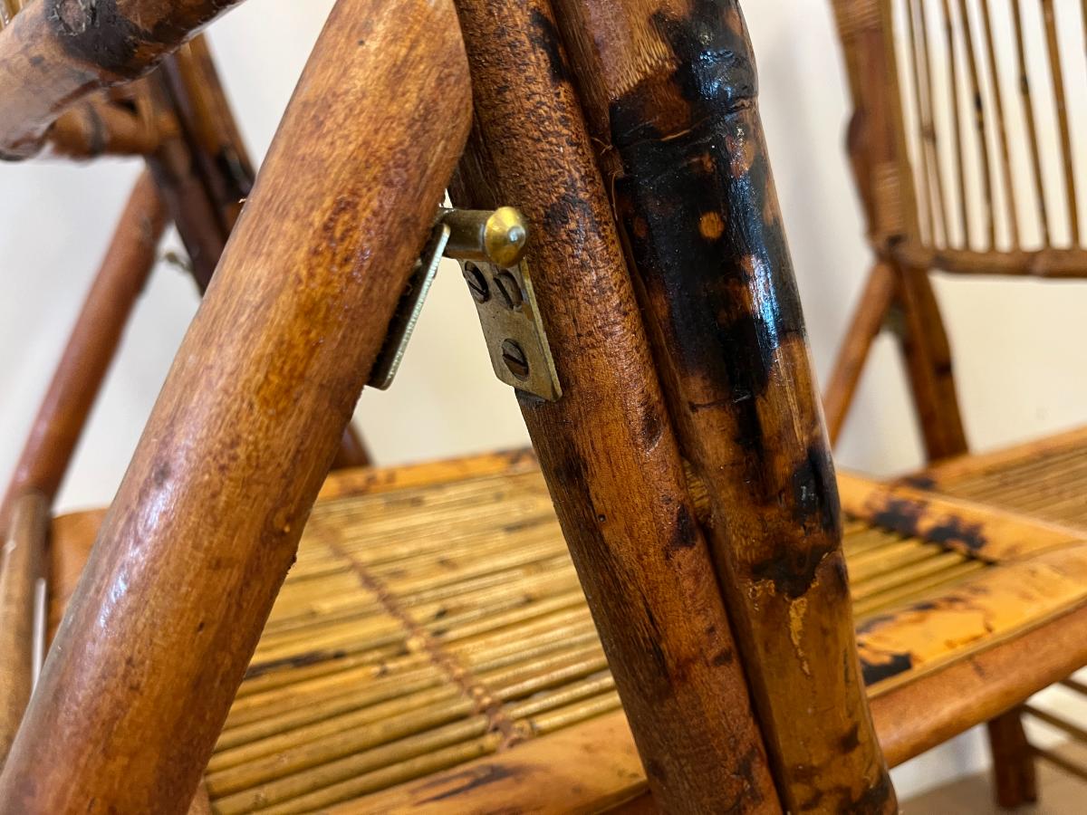 Vintage Bamboo Folding Chairs, Pair