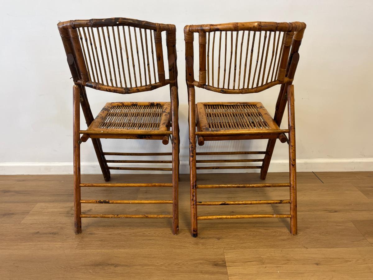 Vintage Bamboo Folding Chairs, Pair