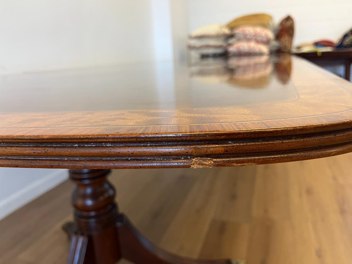 Vintage Henredon Aston Court Banded Mahogany Double Pedestal Dining Table