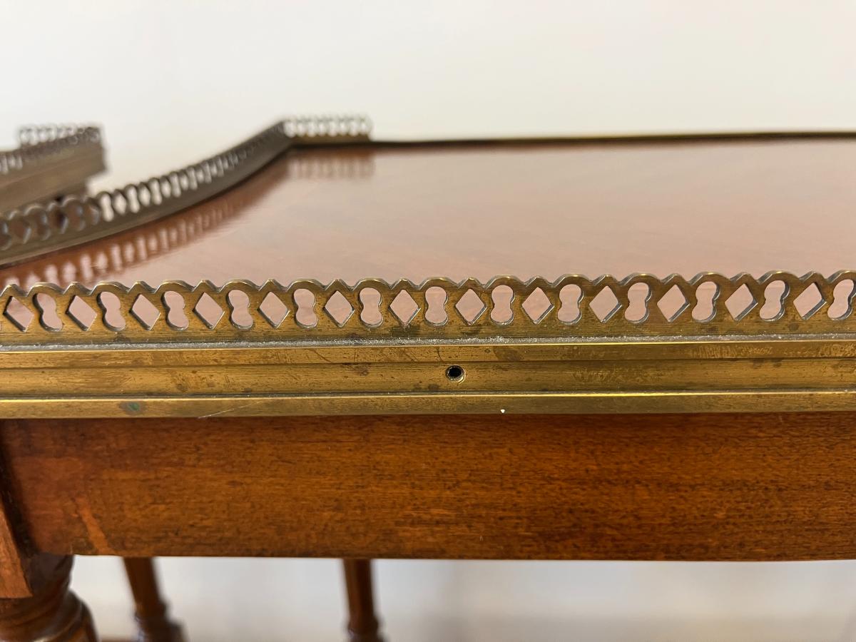 Antique Mahogany Side Tables with Brass Corner Gallery, Pair