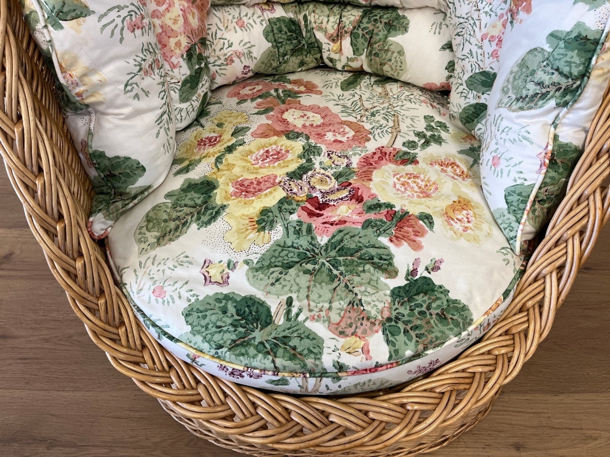 Wicker Tub Chair with Custom Cushion in Lee Jofa Hollyhock
