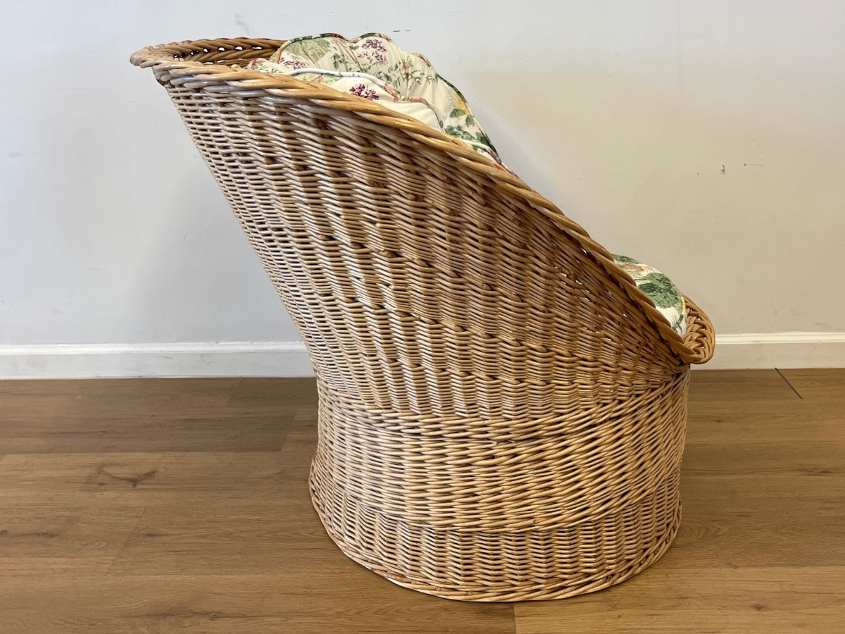Wicker Tub Chair with Custom Cushion in Lee Jofa Hollyhock
