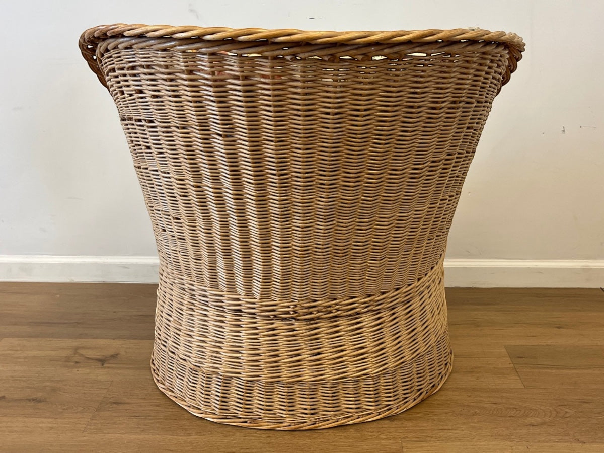 Wicker Tub Chair with Custom Cushion in Lee Jofa Hollyhock