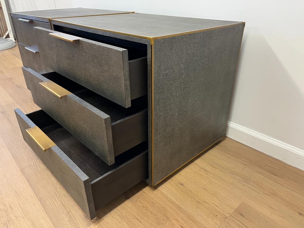 Restoration Hardware Gray Saunderson Shagreen Nightstands, Pair