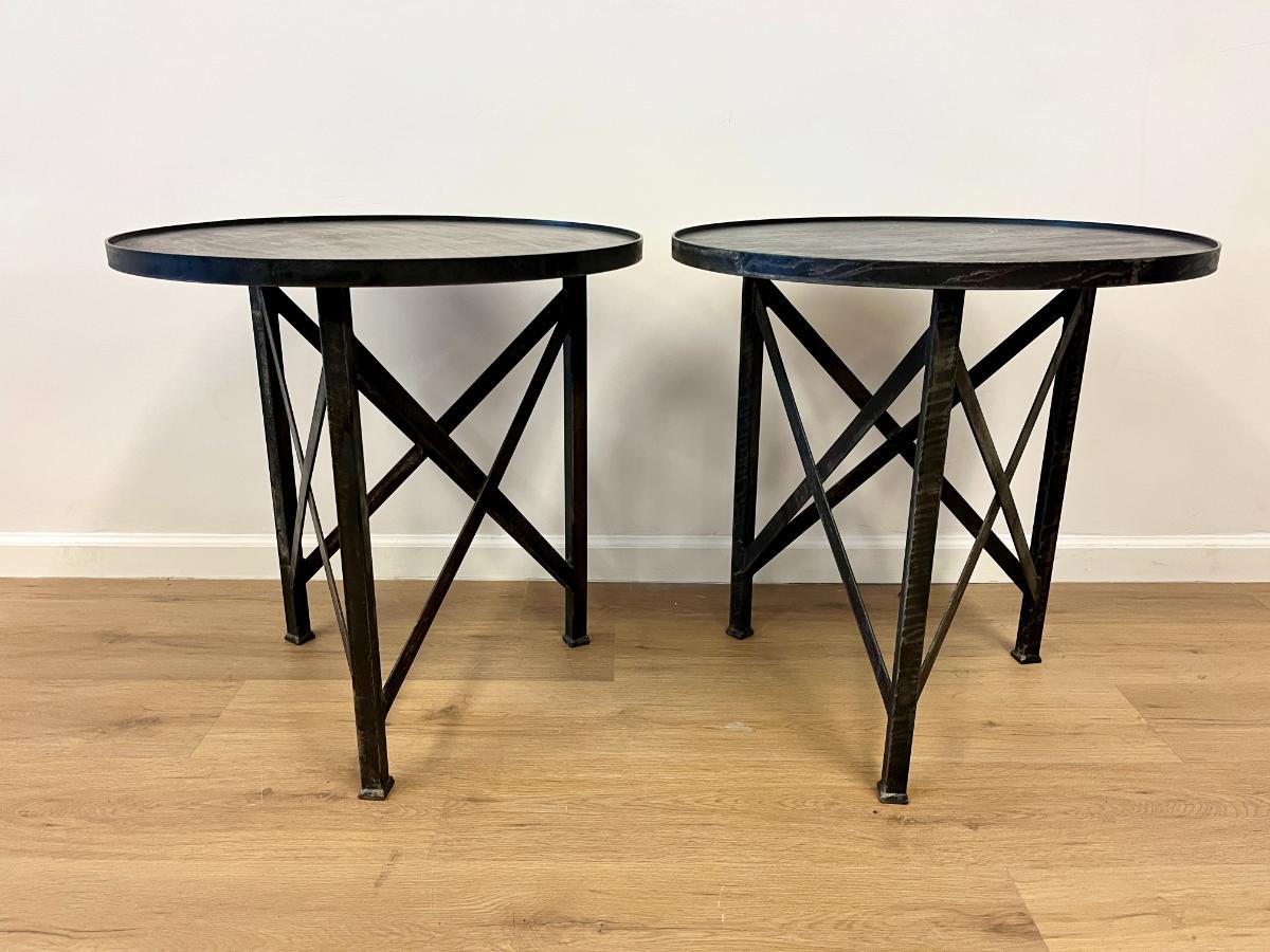 Round Steel Side Tables from Lillian August, Pair